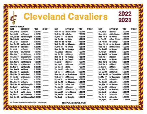 cleveland cavaliers schedule 2023 printable